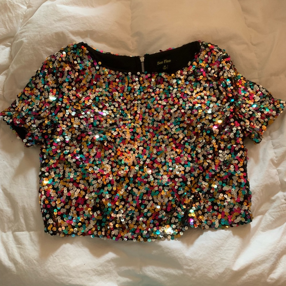 Sequin crop top with zippered back. Size Medium